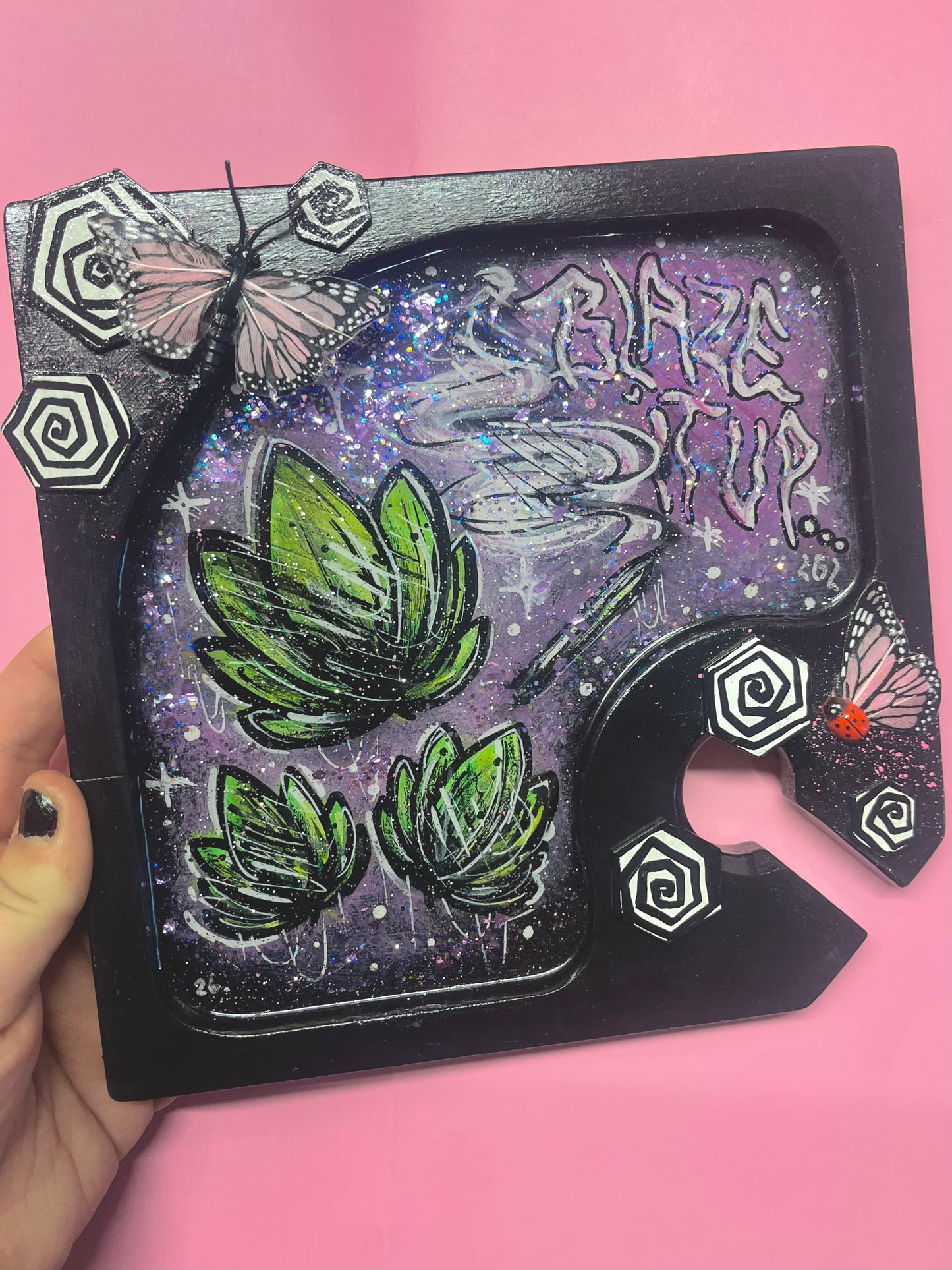 Plateau à rouler « Blaze it up » décorative 💨🍃✨💜